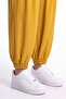 Women's Yellow Summer Pants with Elastic Waist and Cuffs and Stone Detail - 3