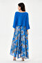 Cobalt Blue Italian Floral Patterned, Varev Cut Knitwear and Lined Strap Dress 2-Piece Suit 38 - 42 Size - 3