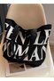 Ladies Large Capacity Canvas Shoulder Bag Travel Simple New Handbag Casual Travel Alphabet Tote Bag - 4