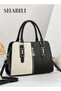 Women PU Shoulder Crossbody Tote Satchel Handbag, Ladies Large Capacity Multi Pocket Color-Block Stitch Bag - 7