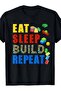 Made US Eat Sleep Build Repeat Building Bricks Blocks Master Builder T-Shirt - 2