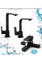 Black Luxury Square Kitchen Sink Bathroom Faucet Set of 3 - 3