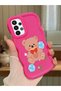 Samsung Galaxy A23 Compatible Case Camera Protector Red Silicone Couple Phone Case Bear Pattern