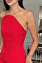 Atlas Fabric U-Neck Red Dress - 3