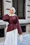 Women's Waist-Tie Skirt Top Blouse Burgundy - 3
