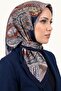 Women's Navy Blue Tan Shawl with Patterned Stitching