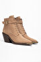 Mink Camel Matte Suede Lace-Up Zippered Metal Toe Western Cowboy Short Ankle Boots