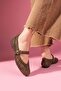 Minori Brown Knitted Textured Gold Buckle Belted Knitwear Ballerina - 4