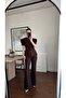 Women's Brown Double Pocket Button Closure Round Neck Two-Piece Set