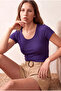 Women's Vibrant Purple Viscose / Polyester Blended Regular Fit Wide Round Neck Short Sleeve T-Shirt Avery