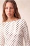 Women's Ecru Polka Dot Crinkle Fabric Slim Fit Boat Neck 3/4 Sleeve Blouse Roscoe - 3