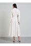 White Striped Wrap Shirt Midi Dress - 5