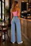 Bol Paça Jeans, High Waist Stretchy Soft Fabric Palazzo Denim Pants - Blue Snow - 3