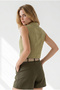 Women's Khaki Pocket Sleeveless Crop Linen Shirt Gml-19001458 - 6