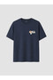 Xside Navy Blue Printed 100% Cotton Women's T-Shirt - 5