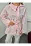 Women's Belted Oversize Long Shirt with Tassel Cuffs - 3