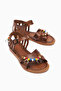 Women's Tan Beaded Leather Powder Casual Sandals