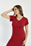 Women's Lace Detailed V-Neck Short Sleeve Combed Cotton Nightgown / Plus Size - 7