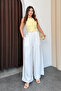 A Pleated Wide-Leg Linen Palazzo Trousers with Elastic Waist at the Back 9064 - White - 3