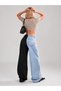 Women's Double Color Black Blue Wide Leg Loose Baggy Jeans Denim Trousers - 4