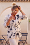 Italian Beige-Black Jacket Lapel Collar 3/4 Sleeve Floral Buttoned Printed Casual 100% Linen Woven Jacket 75 60 - 5