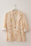 Italian Beige Jacket Lapel Collar 3/4 Sleeve Floral Buttoned Printed Casual 100% Linen Woven Jacket 75 60 - 2