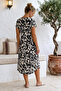 Black-And-White V-Neck Short-Sleeved Patterned Casual Viscose Woven Dress 113 64 - 7