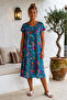 Petrol Green V-Neck Short Sleeve Patterned Casual Viscose Woven Dress 113 64 - 4