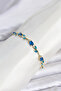 Brass Gold Color Blue Zircon Stone Flower Model Women's Bracelet - 3