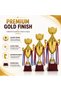 3-Piece Gold Trophy Cup Set with Medal Holder & Ribbons – 33 cm, 39 cm & 43 cm – Championship Award Trophies for Sports, Schools & Corporate Events - 3