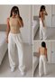 Women's Halter Neck Camisole Cream Color Tank Top - 2