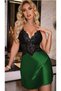 Women's Green Satin Nightgown with Lace Detail and Cross Straps Mini Romantic Nightgown - 4