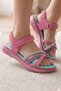 Girls' Sandals with Open Front, Stone Detail, Striped Velcro, Comfortable Flexible Sole Slippers - 2