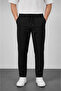 Men's Black Relaxed Fit Elastic Waist Lace-Up Jogger Fabric Trousers - 3