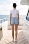 Flat-Leg Denim Shorts, Denim Snow Blue High Waist Lycra Jeans Shorts - 35 cm - 3