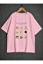 Unisex Cat and Bread Printed Oversize T-Shirt