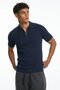 Men's Regular Striped Navy Blue Short Sleeve Polo Collar t Shirt