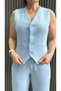 Women's High Waist Blue Palazzo Pants and Vest Knitted Fabric Top and Bottom Set - 2
