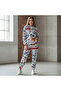 Women's Clothing Long Sleeve Hooded Patterned 2-Piece Set Bb2666 - 4