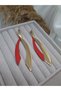 Asymmetric Gold & Matte Red Illusion Earrings Dangle Earrings - 3