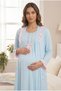 Women's Blue Pink Ruffled Maternity Nightgown and Dressing Gown Set - Maternity Pajama Set - 3