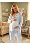 New Season Blue Piping Detailed Buttoned Design Short Sleeve 100% Cotton Maternity Pajama Set - 4