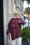 Women's Ankle Elastic Detailed Tunic with Shoulder Cape in Burgundy