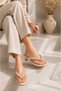 Women's Beige Flip-Flops with Rose and Pearl Heels, Orthopedic Women's Sandals - 5
