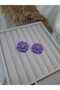 Purple Flower Figured Design Earrings Gold Color Detailed Elegant Women's Earrings - 2
