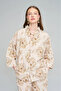 Cream Brown Large Floral Patterned Shirt & Wide Leg Pants Set - 2