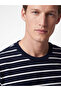 Southblue Navy Blue Crew Neck Striped Combed Cotton Men's T-Shirt - 3