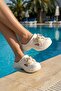 Stoned Ribbon Ecru Daily Beach Pool Beach Slippers Women's Slippers & Sandals