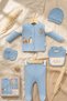 Squirrel Embroidered Soft Blue 5-Piece Baby Boy Hospital Discharge Set - Embroidery Detailed 100% Cotton Textured Eyebrow Set - 2