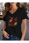 Women's Mix Printed V-Neck Sleeved Regular Fit Comfortable T-Shirt